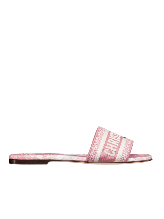 Dior Dioriviera Dway Slide Begonia Pink Embroidered Cotton Toile De Jouy Sauvage Motif