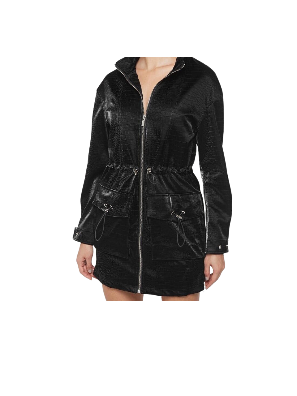 Manière De Voir Croc Effect Cargo Jacket Dress Black