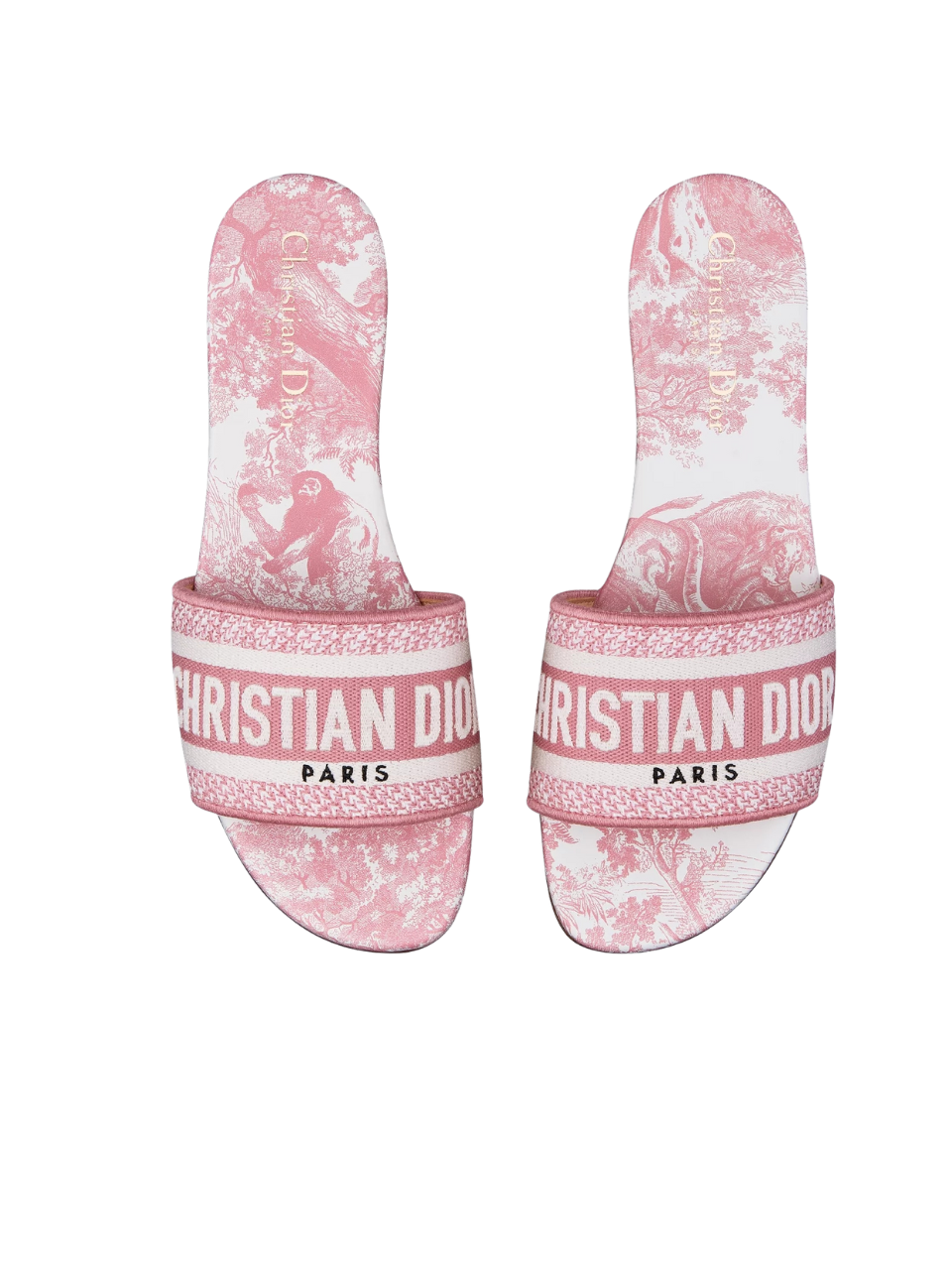 Dior Dioriviera Dway Slide Begonia Pink Embroidered Cotton Toile De Jouy Sauvage Motif