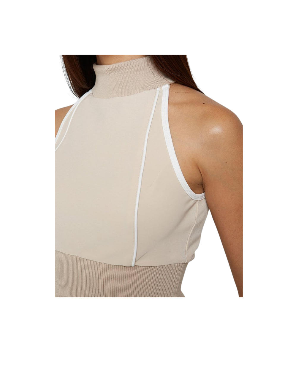 Manière De Voir High Neck Contrast Crop Top Beige