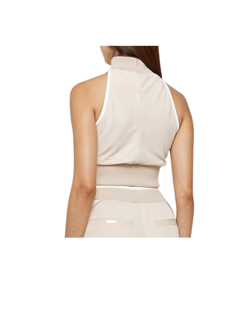 Manière De Voir High Neck Contrast Crop Top Beige