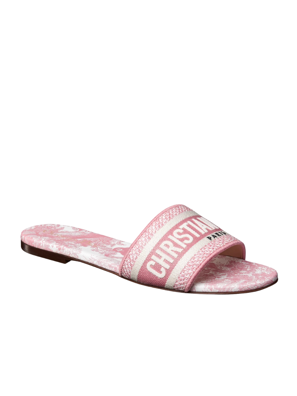 Dior Dioriviera Dway Slide Begonia Pink Embroidered Cotton Toile De Jouy Sauvage Motif