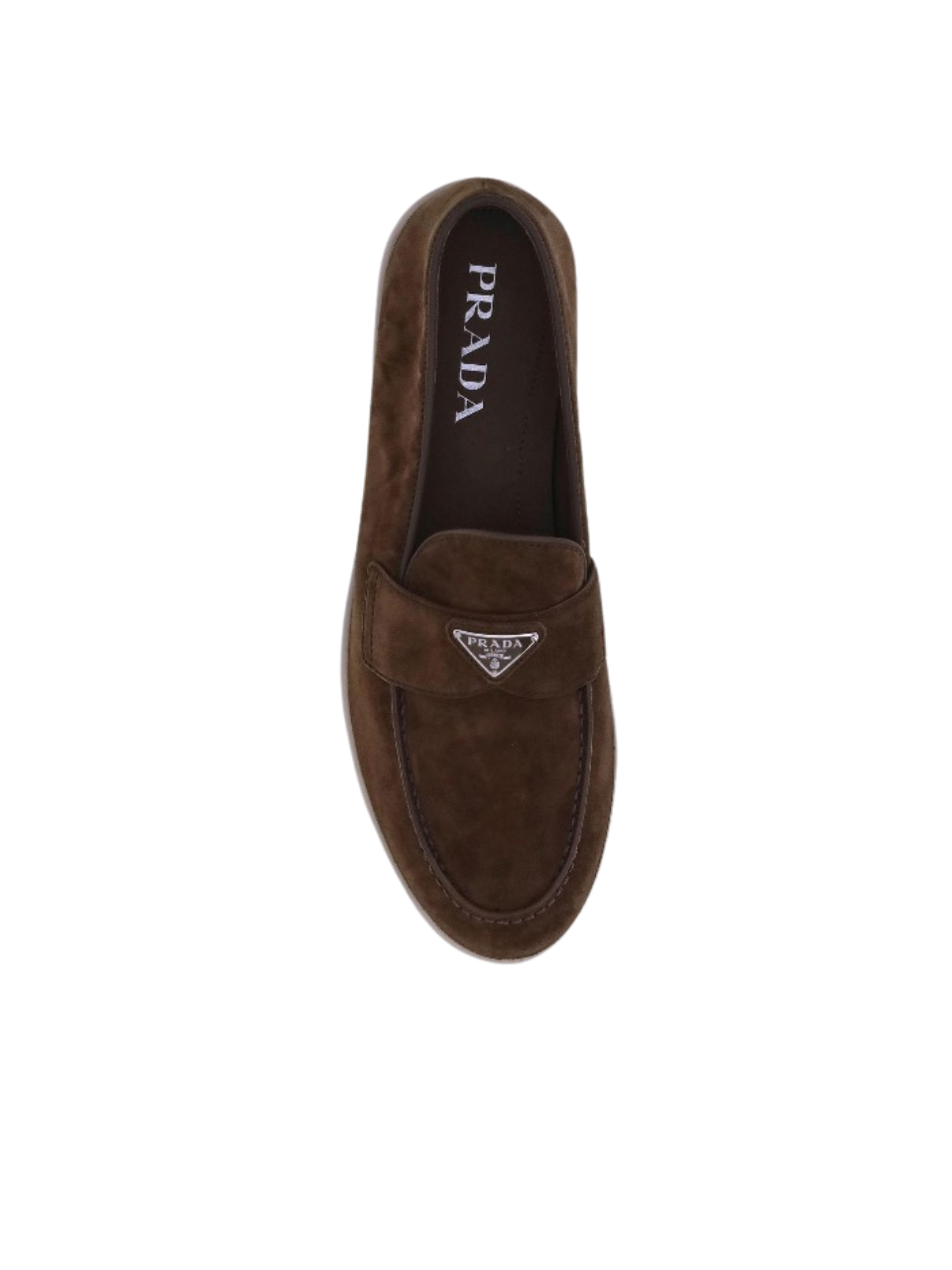 Prada Triangle Logo Suede Loafers Dark Brown