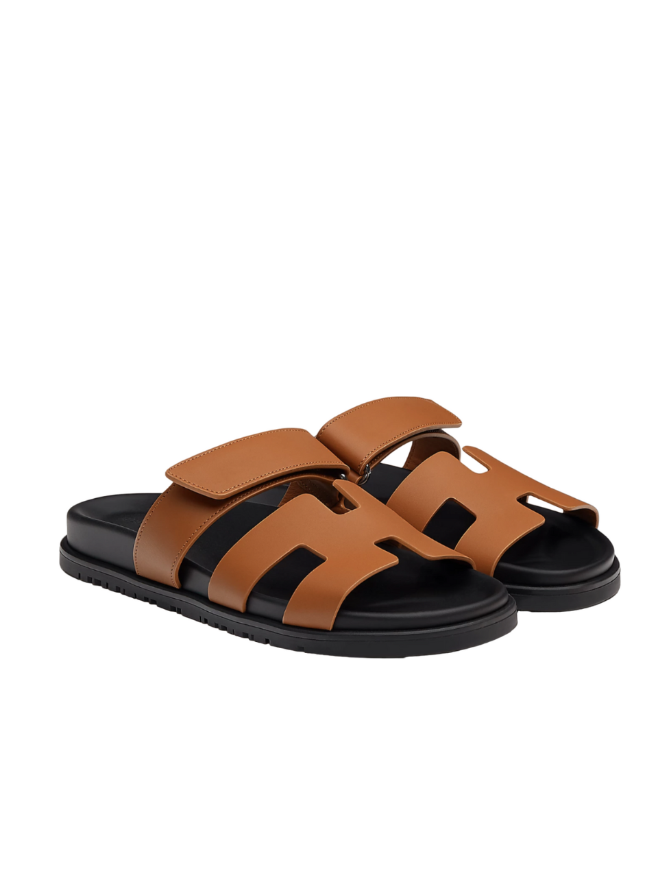 Hermès Chypre Sandal Natural Brown Leather with a Black Strap