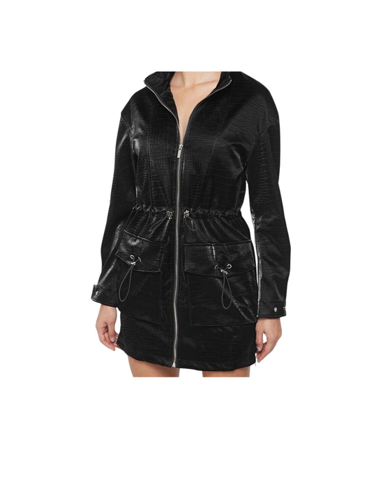Manière De Voir Croc Effect Cargo Jacket Dress Black