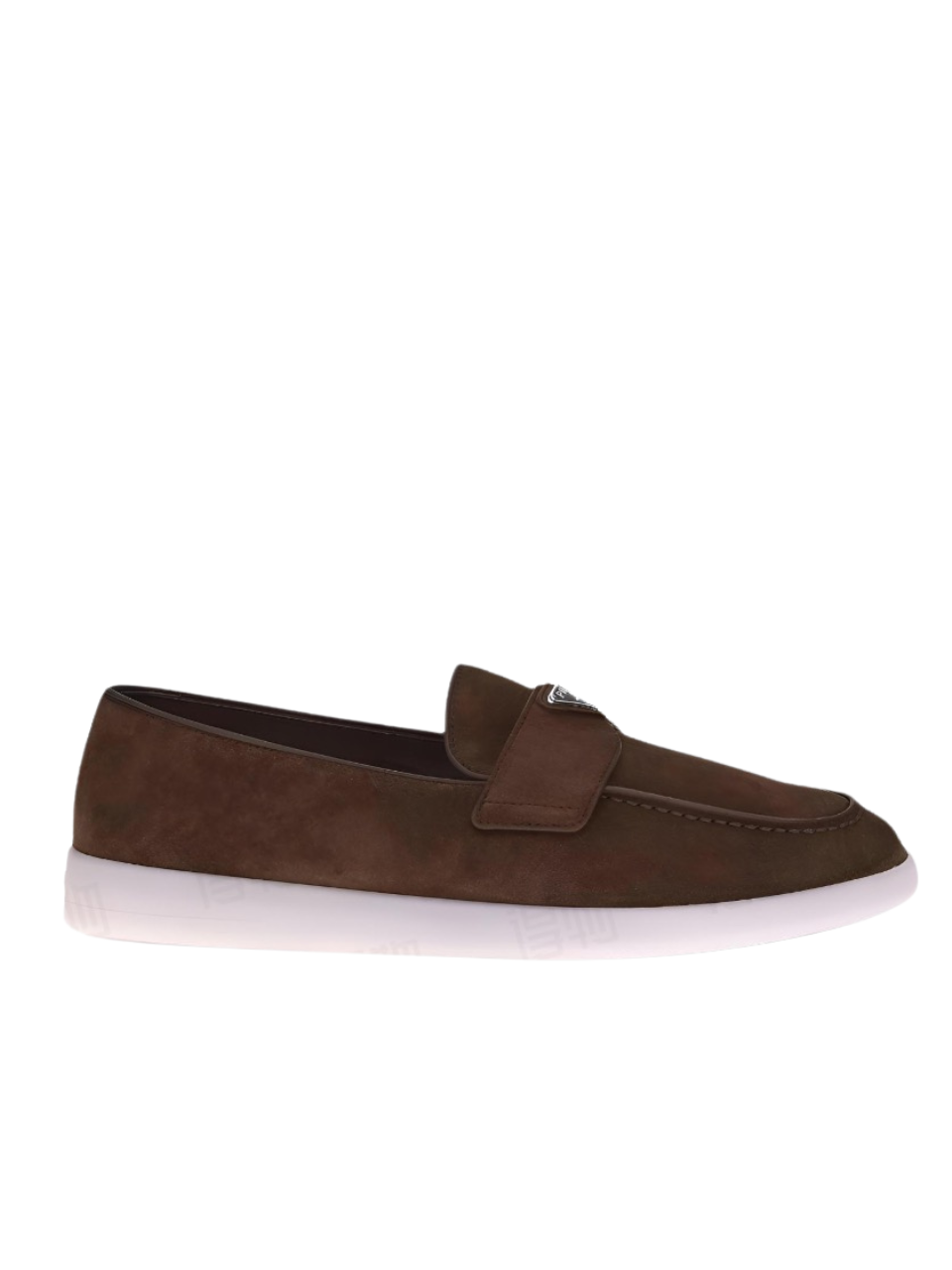 Prada Triangle Logo Suede Loafers Dark Brown