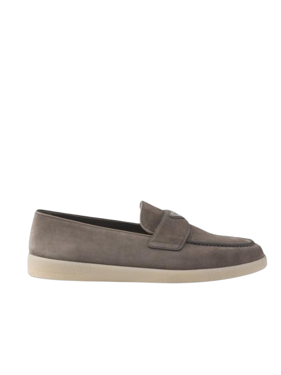 Prada Triangle Logo Suede Loafer Gravel Grey