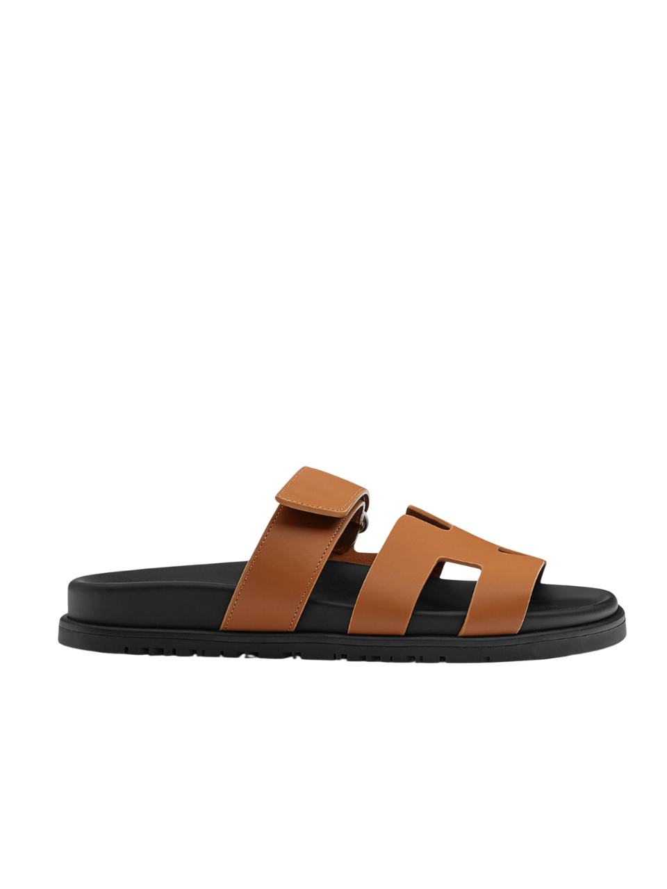 Hermès Chypre Sandal Natural Brown Leather with a Black Strap