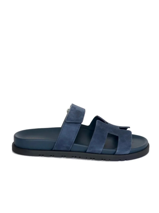 Hermès Bleu Celeste Suede Goatskin Chypre Sandals