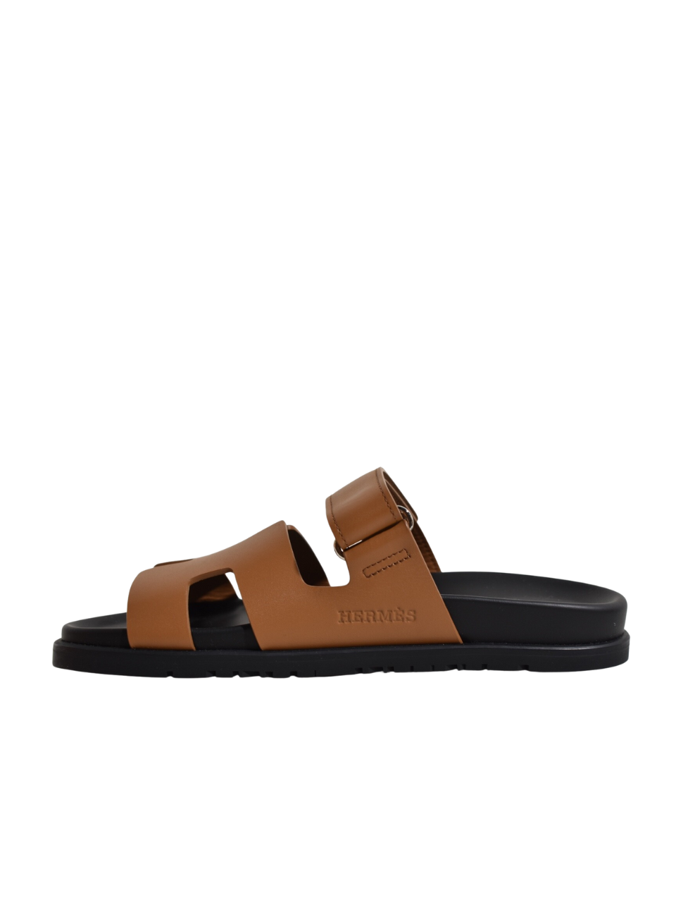 Hermès Chypre Sandal Natural Brown Leather with a Black Strap