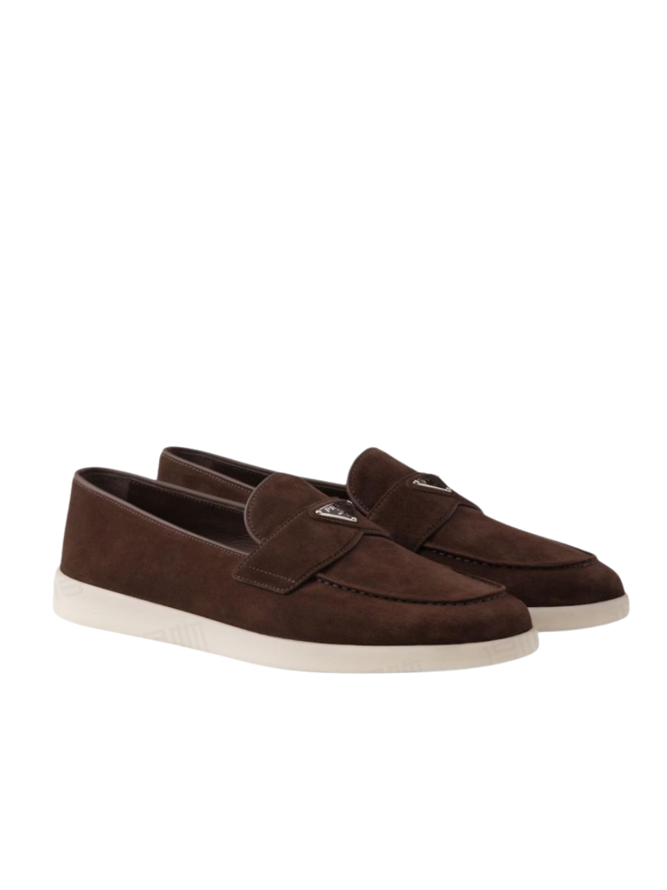 Prada Triangle Logo Suede Loafers Dark Brown