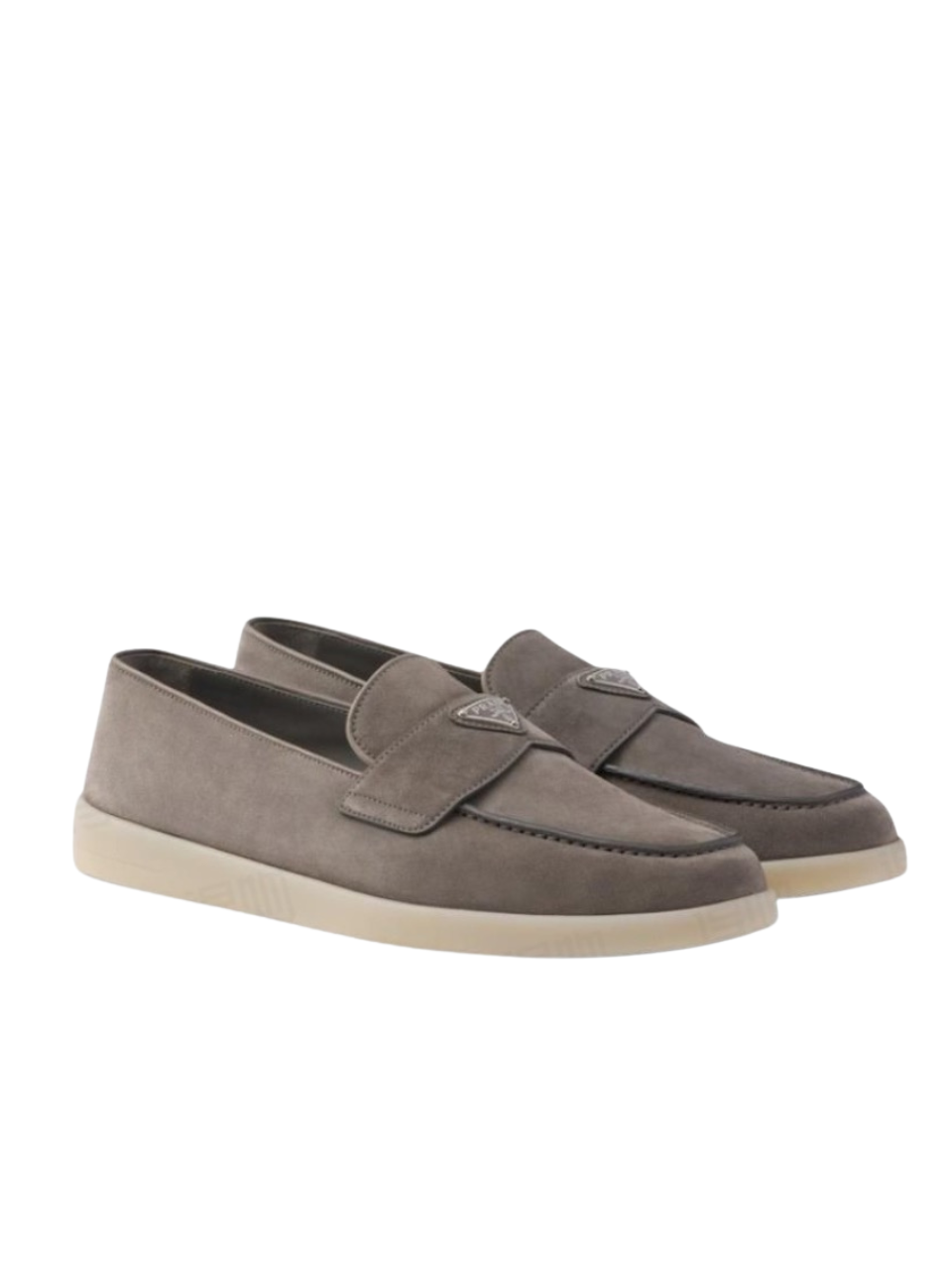 Prada Triangle Logo Suede Loafer Gravel Grey