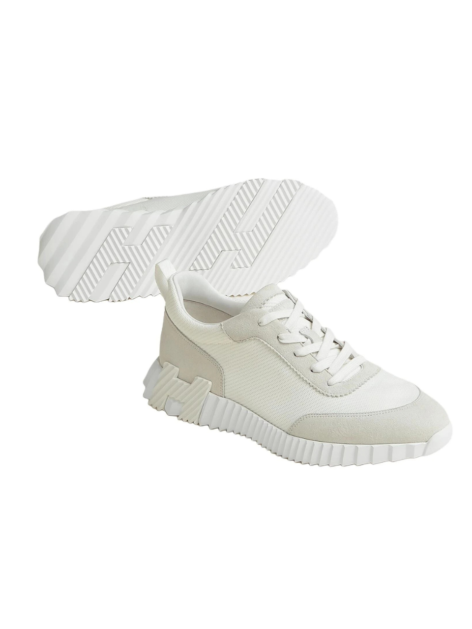 Hermes Bouncing Sneaker Mesh Technique Chevre Velours Blanc