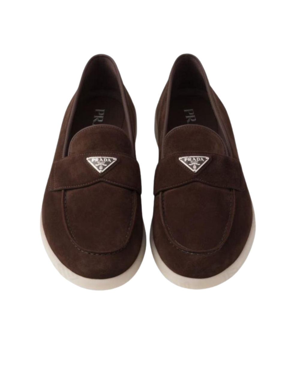 Prada Triangle Logo Suede Loafers Dark Brown