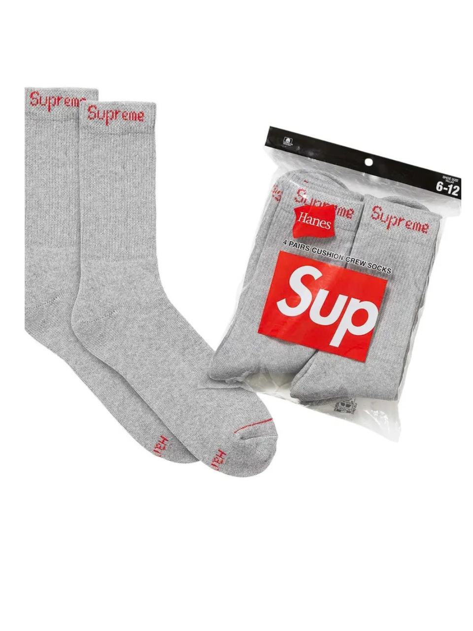 Supreme x Hanes Crew Socks (4 Pack) Heather Grey